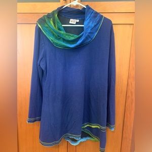Parsley & Sage blue cowl cotton gorgeous long-sleeve shirt large